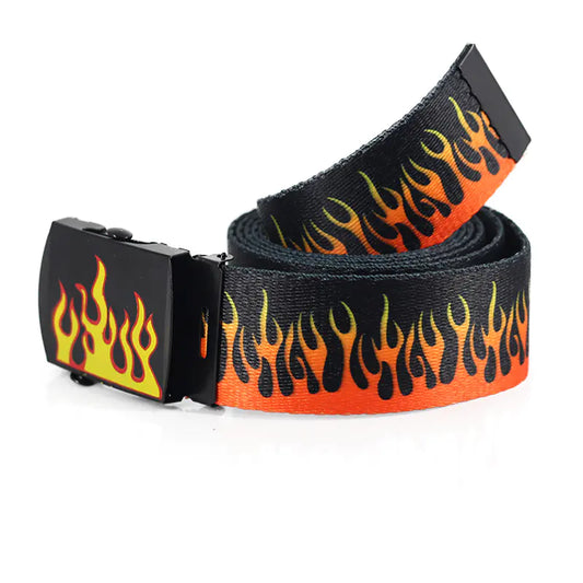 Flame Pattern Printed Canvas Woven Belt