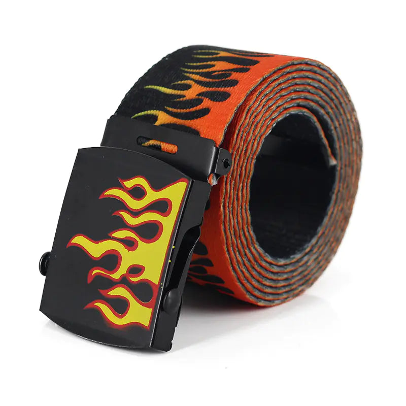 Flame Pattern Printed Canvas Woven Belt