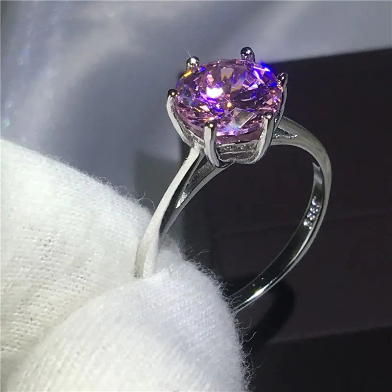 Pink Zircon Ring with Diamonds - Wedding Ring