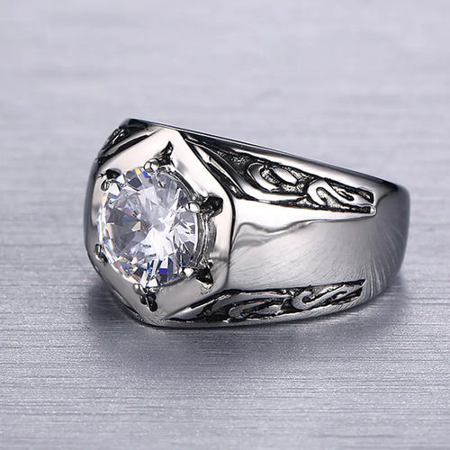 Titanium Steel Ring Set with Red Zircon Ornaments