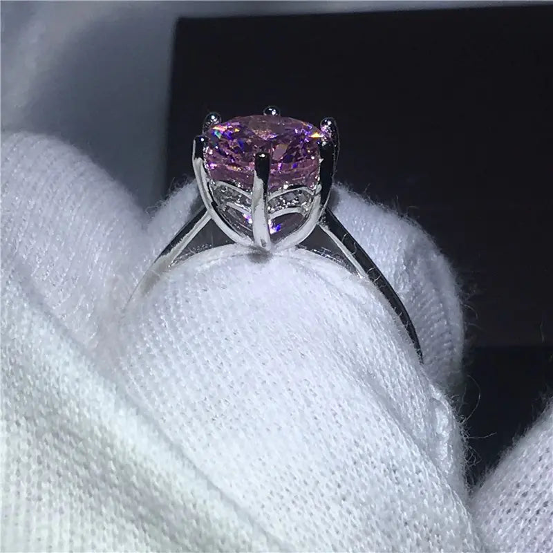 Pink Zircon Ring with Diamonds - Wedding Ring