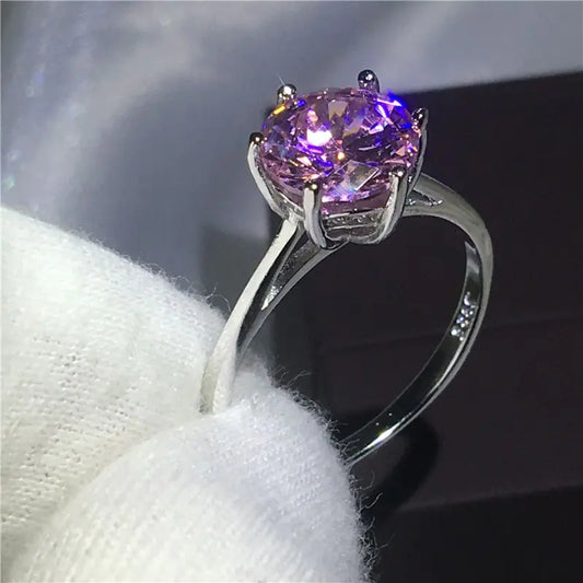 Pink Zircon Ring with Diamonds - Wedding Ring