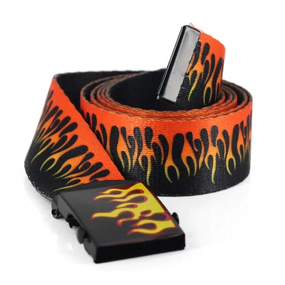 Flame Pattern Printed Canvas Woven Belt