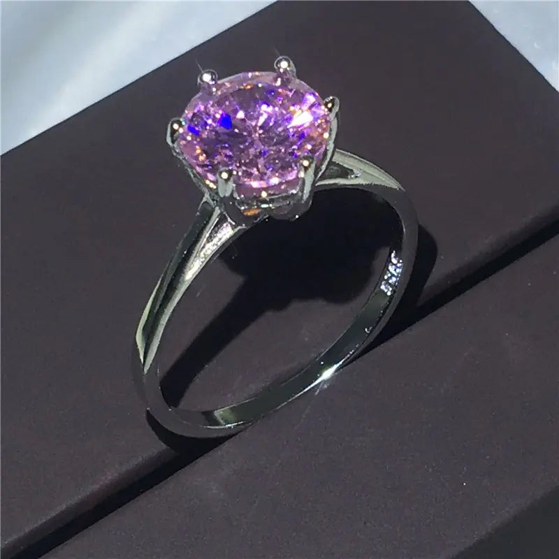 Pink Zircon Ring with Diamonds - Wedding Ring